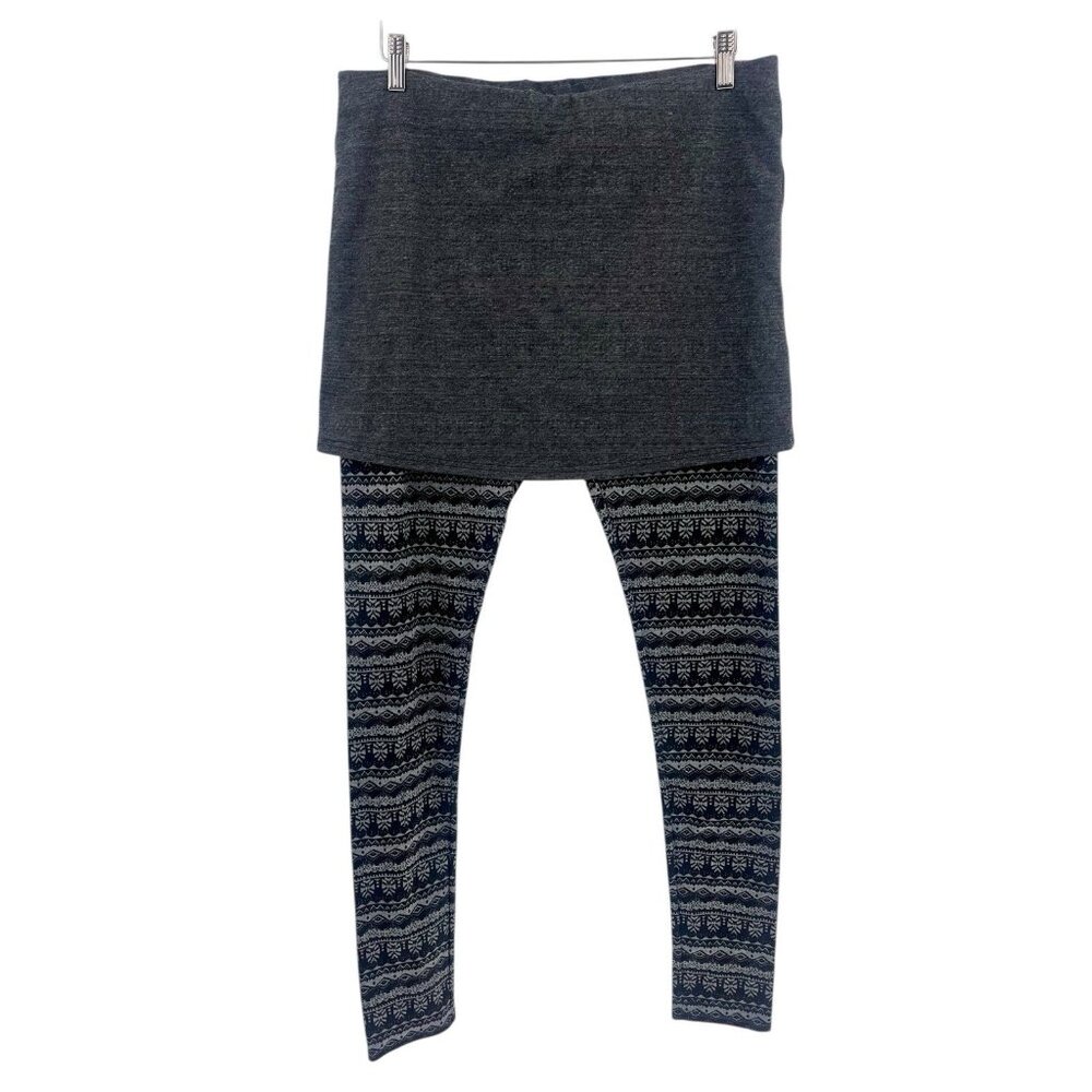 KAVU Women's Gray Snowflake Skirted Leggings XL
